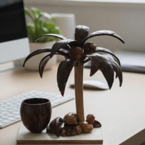 Coconut Shell Pen Stand With Tree