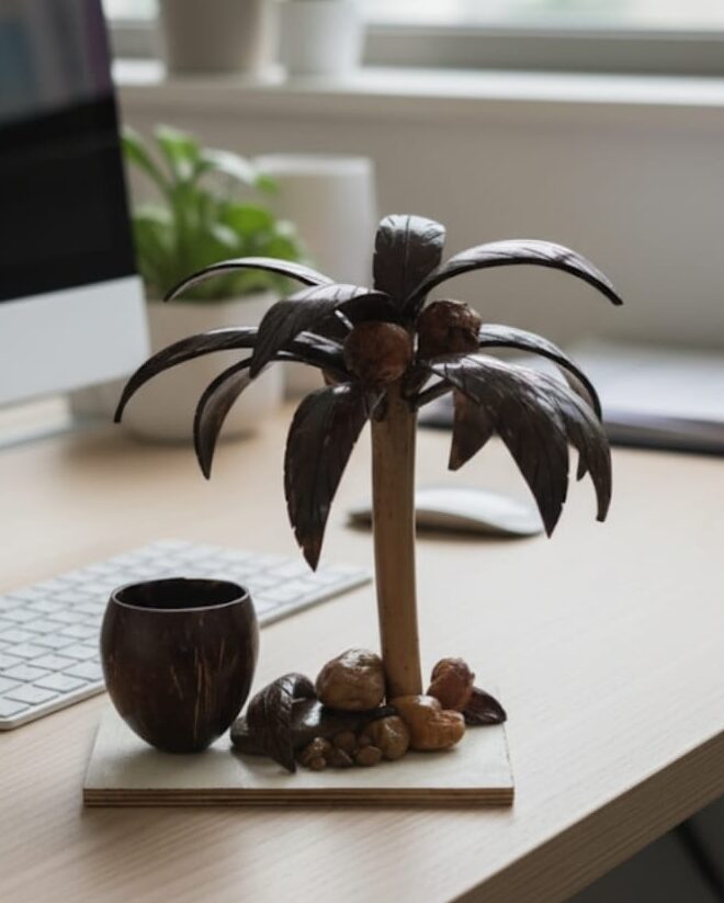 Coconut Shell Pen Stand With Tree